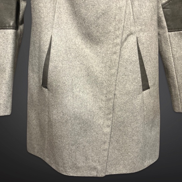 Calvin Klein Wool Blend Asymmetrical Zipper Coat w/ Vegan Leather Detail - Picture 4 of 7